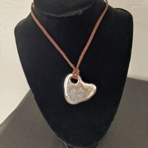 Sterling silver heart with brown suede cord
